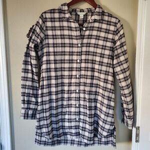 Garnet Hill Black & White Plaid Flannel Relaxed Fit Cotton Button Shirt Tunic, S